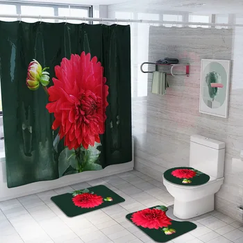 Kvety Sprchovací záves, Koberec, Kúpeľňa, Wc Vaňa Rohože Set protišmyková Podložka Tapis Salle De Bain Alfombra