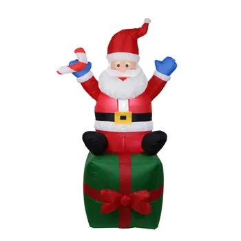 6 Nohy 180 CM Nafukovacie Ruky Hore Osvetlené Santa Claus Sedí Na Darčekovej krabičke Dvore Dovolenku Vianočné Dekorácie S Candy Stick