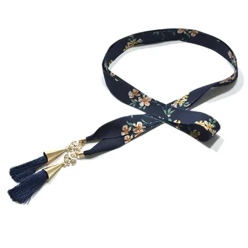 Kórejský štýl nového šifón pás kvetinový pruhované tlač ženy pás plátno drahokamu strapec dekorácie šaty tenký pás pásy QZ0068
