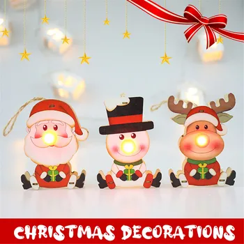 Vianočné Ozdoby Vianočné Drevené Visí Prívesok LED Svetlo Santa Claus Snehuliak Elk Hračky, Darčekové Boże narodzenie