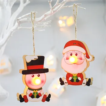 Vianočné Ozdoby Vianočné Drevené Visí Prívesok LED Svetlo Santa Claus Snehuliak Elk Hračky, Darčekové Boże narodzenie