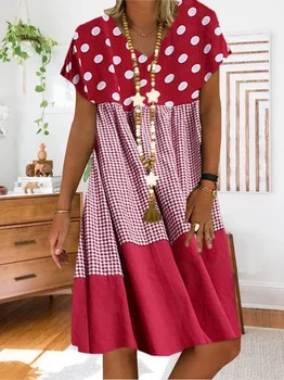 Sexy Šaty Polka Dot Šitie Kockované Šaty Žien Oblečenie 2018 Vintage A-Line Tlač Clothng Dámske Letné 2020 Plus Veľkosť