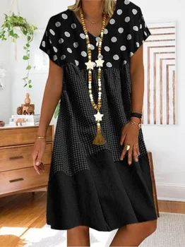 Sexy Šaty Polka Dot Šitie Kockované Šaty Žien Oblečenie 2018 Vintage A-Line Tlač Clothng Dámske Letné 2020 Plus Veľkosť