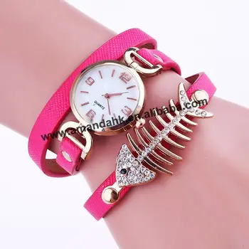 Veľkoobchod Lady Luxusné Crystal Ryby Náramok Hodiniek Ženy Módne Kože náramkové hodinky Quartz sb18090512