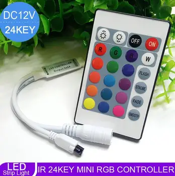 DC12V 24Key Mini RGB Controller IR Diaľkový ovládač S Mini Stmievač pre 5050/3528 Led Pásy, Osvetlenie 12V doprava zadarmo