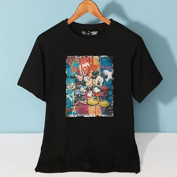 Disney Elegantný Módy Minnie Mickey Mouse List Karikatúra Tlače Unisex Ženy T-Shirt O-Krku Pulóver Krátke Sleeve Tee Topy 10 Farba