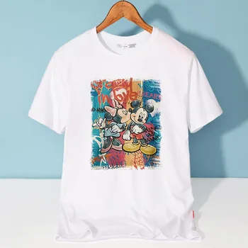 Disney Elegantný Módy Minnie Mickey Mouse List Karikatúra Tlače Unisex Ženy T-Shirt O-Krku Pulóver Krátke Sleeve Tee Topy 10 Farba