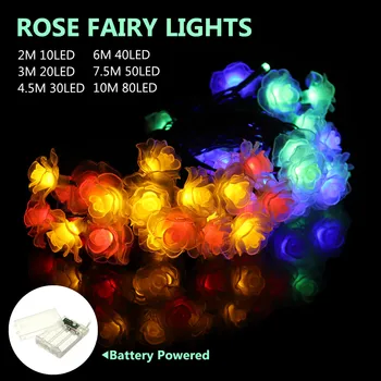 2M/3M/4,5 M/6M/7.5 M/10M Rose LED Reťazec Svetlo Home Party Dekorácie Vodotesný LED Veniec Umelý Kvet Kytice String Svetlo
