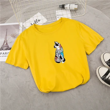 Umenie Mačka Kawaii Print T Shirt Ženy 90. rokov Harajuku Ullzang Fashion T-shirt Roztomilý Kreslený Grafické Tričko kórejský Štýl Tričko Ženy