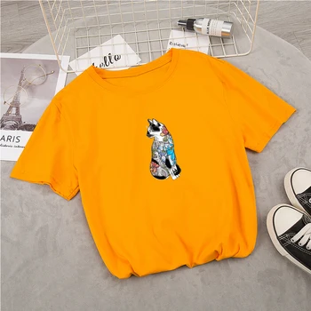 Umenie Mačka Kawaii Print T Shirt Ženy 90. rokov Harajuku Ullzang Fashion T-shirt Roztomilý Kreslený Grafické Tričko kórejský Štýl Tričko Ženy