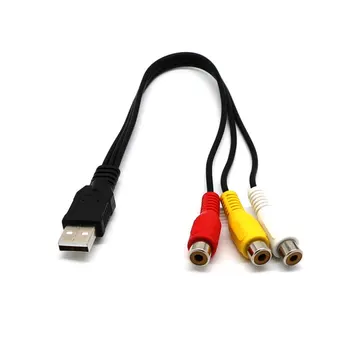1,5 m 5 ft Male USB A-3 RCA AV/V TV Adaptér Kábel, Kábel USB na 3RCA Audio Video Kábel pre Set-top Box, TV, Herné Konzoly Dropship