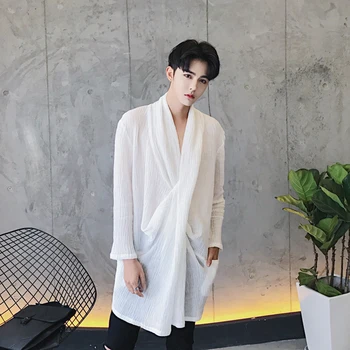 2017 Nové pánske oblečenie spevák Bigbang osobnosti Špeciálne golier bielizeň male stredne dlhé tričko plus veľkosť kostýmy