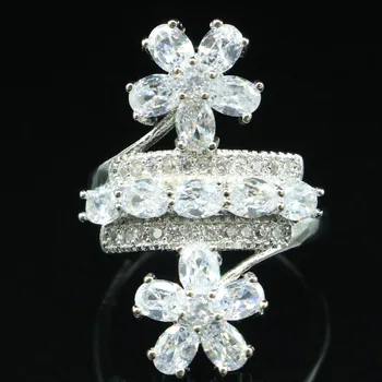 27x19mm Elegantné Vytvorené Kvet Biely Svetlý Zirkón Darček Pre Ženu Šperky na Denné Nosenie, Strieborné Prstene