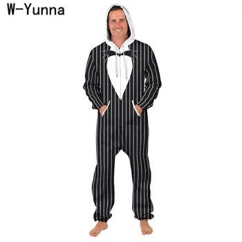 W-Yunna 2019 Pruhované Tlač s Kapucňou Onesies Unisex Ženy/mens Kapucí Sleepwear Dospelých Zimné Pijamas Voľné Domov Cosplay Kombinézach