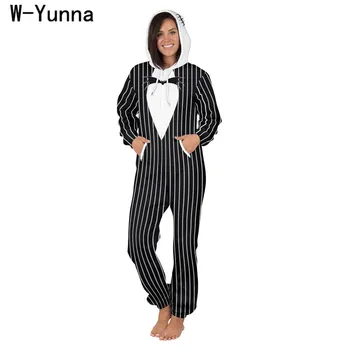 W-Yunna 2019 Pruhované Tlač s Kapucňou Onesies Unisex Ženy/mens Kapucí Sleepwear Dospelých Zimné Pijamas Voľné Domov Cosplay Kombinézach