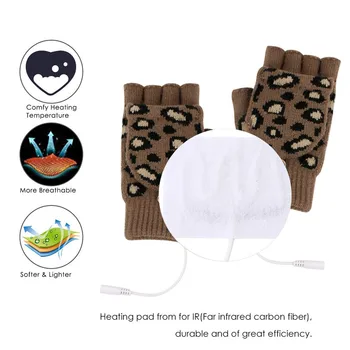 Teplé pletené Rukavice pre Dospelých USB Kúrenie Jeseň A v Zime Leopard Tlač Kúrenie Body Pre Mužov A Ženy Plné&Pol Prsta Rukavice