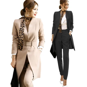 Jarné dámske sako nové módne bežné bunda + nohavice Slim dlhý rukáv jedno sako bunda dvoch-dielny oblek