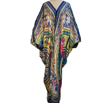 Európska vytlačené Slovenského Hodvábu kaftan maxi šaty Zdarma Veľkosť Afrických žien, večierok abaya Župan Plášte