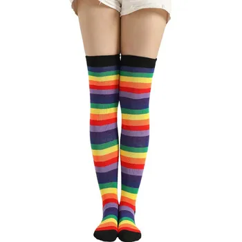 Ženy Rainbow Zime Teplé Kábel Dlhý Boot Ponožky Nad Kolená, Stehná Vysoké Rainbow Pruhy Bežné Príliv Kvalitné Ponožky