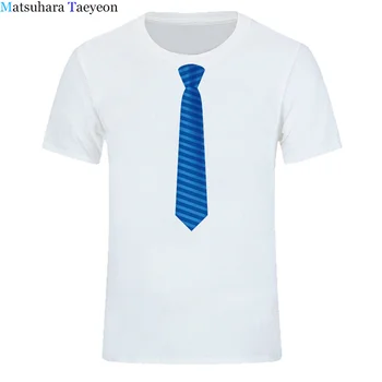 Modrá kravata mužov tričko značky Krátky Rukáv, okrúhly golier tlač módne ležérne pánske t-shirt nosenie Tees oblečenie, Topy