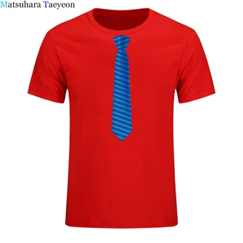 Modrá kravata mužov tričko značky Krátky Rukáv, okrúhly golier tlač módne ležérne pánske t-shirt nosenie Tees oblečenie, Topy