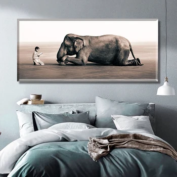 Moderné Chlapec A Slon Prírody Foto Na Plátne Obrazy Zvierat Wall Art Obrázok Pre Obývacia Izba Plagát A Tlač Európe Domova