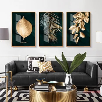 Nordic Dekorácie Golden Leaf Plátno Abstraktné Maľby Nástenné Umenie Plagátu a Tlač Dekoratívne Obrázky na Obývacia izba Domova