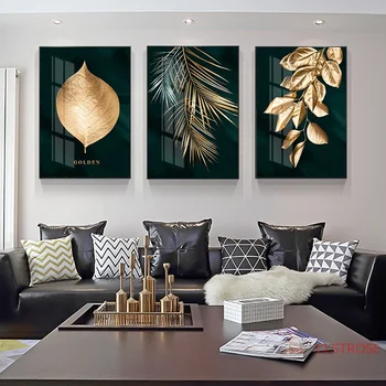 Nordic Dekorácie Golden Leaf Plátno Abstraktné Maľby Nástenné Umenie Plagátu a Tlač Dekoratívne Obrázky na Obývacia izba Domova