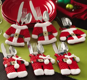 Ručné Malé Oblečenie Nohavice Tvarované Vianočné Príbory Vyhovovali Striebro Držiak na Nože a Vidličky Vrecká