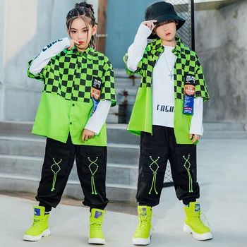 2021 Deti Street Dance Kostýmy Chlapcov Nové Zelené Stožiare, Košele Hiphop Nohavice Dievčatá Sála Hip Hop Tanečné Oblečenie Rave Oblečenie