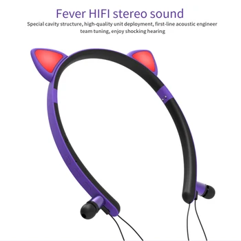 Bezdrôtový Magnetické Zavesenie na Krk Svetelný Headset Dievča, Vlasy Kapely Cute Cat Ucho Bezdrôtové Bluetooth Stereo Slúchadlá In-ear Headse
