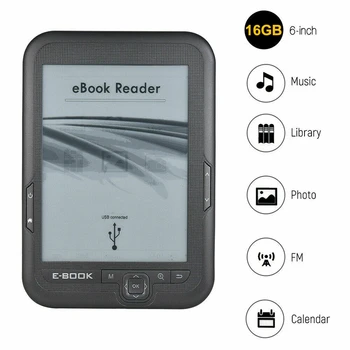 6 Palcový 16GB Ebook Reader E-Ink Kapacitný E Knihy Svetlo Eink Sn E-Book E-Ink E-Čítačka, MP3 so Prípade, WMA, PDF, HTML