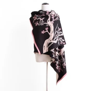 Nové módne zimné kvetinový list pobočky cashmere pashmina šatky ženy hrubé teplé vlnené deky šatku, šál zábaly 190*70 cm