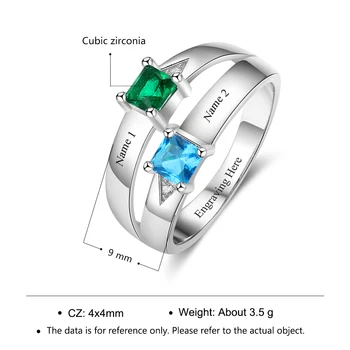 925 Sterling Silver Ring DIY Námestie Birthstone Vyryté Meno Zásnubné Prstene Jemné Šperky Romantický Darček(Lam Hub Fong)