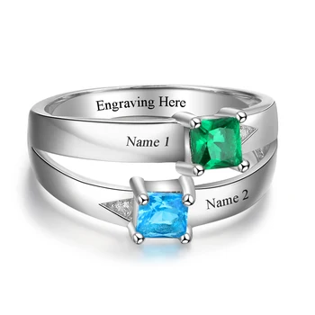 925 Sterling Silver Ring DIY Námestie Birthstone Vyryté Meno Zásnubné Prstene Jemné Šperky Romantický Darček(Lam Hub Fong)