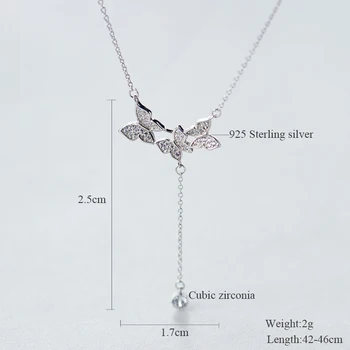 Móda 925 Sterling Silver Náhrdelník Pre Ženy Motýľ Strapec Prívesok Náhrdelník Vyhlásenie Anjel Krídla Šperky