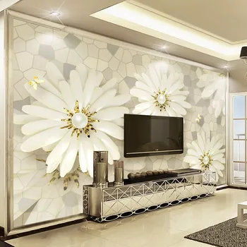 Foto Nástenné Maľby v Európskom Štýle 3D Zlaté Šperky Kvetinové Mozaiky Kameň Vzor Tapety Obývacia Izba Samolepiace Luxusné Dekor