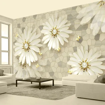 Foto Nástenné Maľby v Európskom Štýle 3D Zlaté Šperky Kvetinové Mozaiky Kameň Vzor Tapety Obývacia Izba Samolepiace Luxusné Dekor