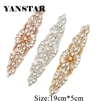 YANSTAR(30pcs) Veľkoobchodný Svadobný Rose Gold Crystal Kamienkami Appliques Žehlička Na Svadobné Šaty Krídla YS934