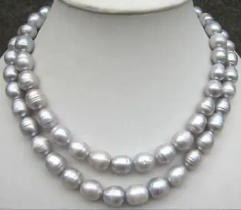 2row 9-10 mm prírodné tahitian striebro sivý perlový náhrdelník
