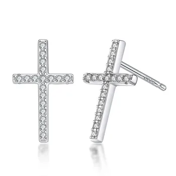 QYI 925 Silver Zirkón Kríž Stud Náušnice Silver Cross Stud Náušnice Pre Ženy, Svadobné Party Šperky