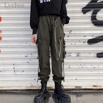 Liči Harajuku Ženy Cargo Nohavice Punk Reťazca Streetwear Nohavice Hip Hop Gotický Vrecká Voľné Bežné Ženské Nohavíc