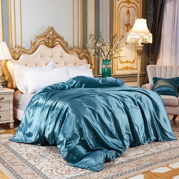1Pc farbou Perinu Ice hodvábny satén Textílie jednoduché Dvojité Kráľovná King size Deka Kryt Mäkké Pohodlné Domáce posteľná bielizeň