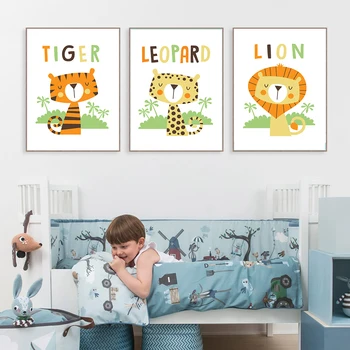 Nepremokavé Atrament Cartoon Zvierat Lev, Tiger, Plagát, Tlač Na Plátno Domov Deor Pre Deti Detská Izba Bez Rámu