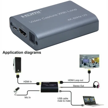 1080P 60fps Optický Audio Mini Počítač, Multifunkčný Video Karta Vysielania USB 3.0 Live Streaming Online Vyučovanie