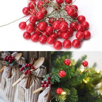 50PCS Umelé Vianočné Holly Berry Stonky Vianočný Strom Veniec Dekorácie KUTILOV, remeselníkov