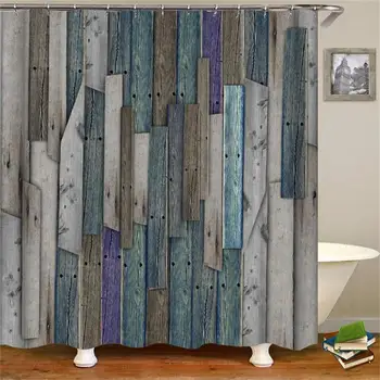 Rustikálny Sprchový Záves Drevené Stodoly Dvere do Kameňa Statku Obrázok Vintage Desgin Vidieka Umenie Architektúra Textílie Sprchový Záves