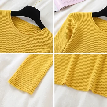 Kórejská verzia farbou pletený sveter top ženy 2020 zimné nové slim klesnutie tričko