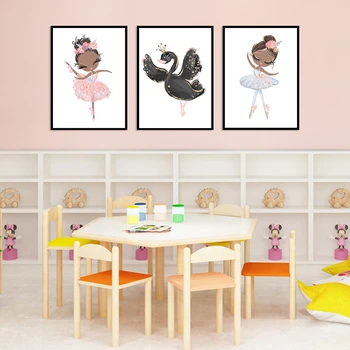 Nordic Cartoon Ružový Jednorožec Swan Dievča Kvet Nordic Plagáty A Tlačí Na Steny Umelecké Plátno Na Maľovanie Obrazov Na Stenu Detská Izba Decor