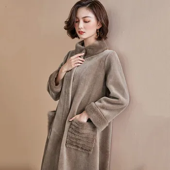Ženy to Reálne Kožušinový Kabát na Jeseň Zimná Bunda Ženy Oblečenie 2020 Noriek Kožušiny Golier Vlnené Kabáty kórejský Vintage Ovce Shearling ZT1526